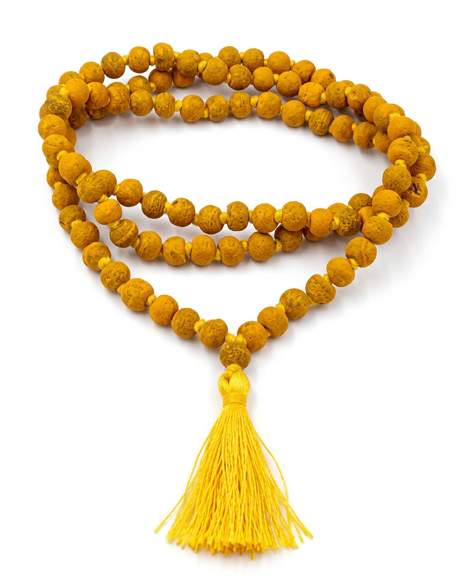 Yellow Textured Bead Mala